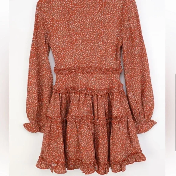 Lulu’s Rust/Orange Ruffle Dress Size XL - Picture 4 of 7